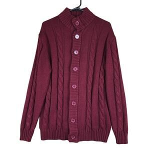 Paul Jones Mens Sweater Burgundy Full Button Knit Cabincore Stylish Large